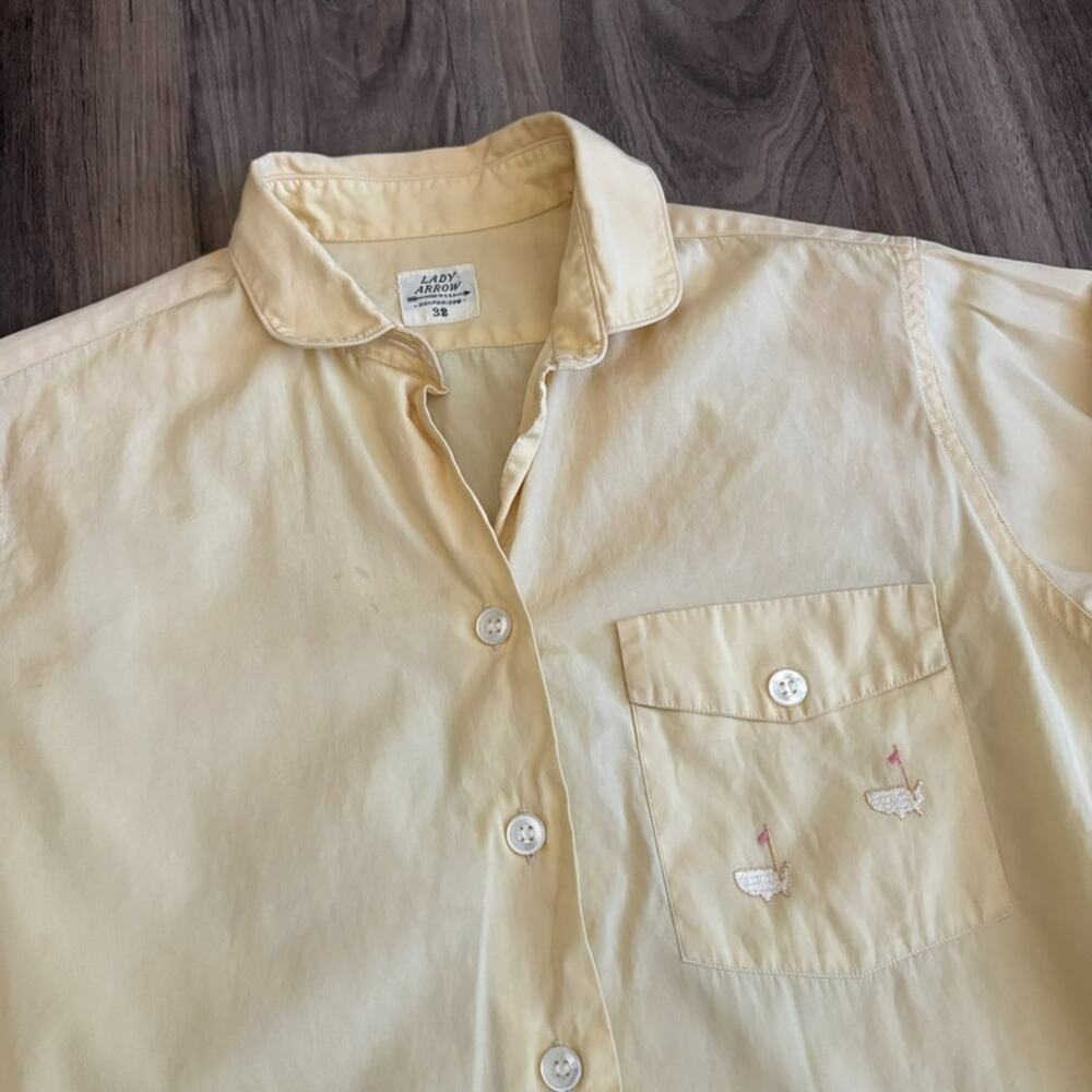 Vintage The Masters Golf Shirt Women's Size M 32 Yellow 1970s Worn Arrow